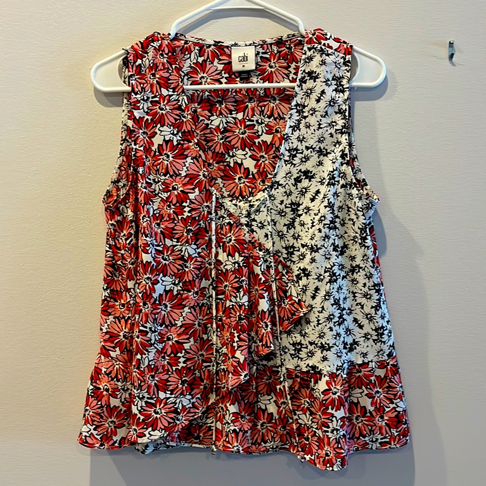 Cabi sleeveless floral flouncy blouse with separate tank